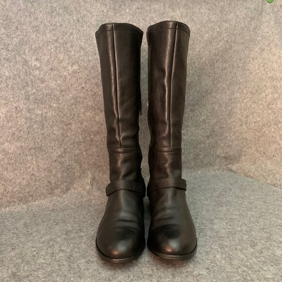 UGG Australia 3184 Women's Black Leather Knee High Side Partial Zip Boots - Picture 4 of 16